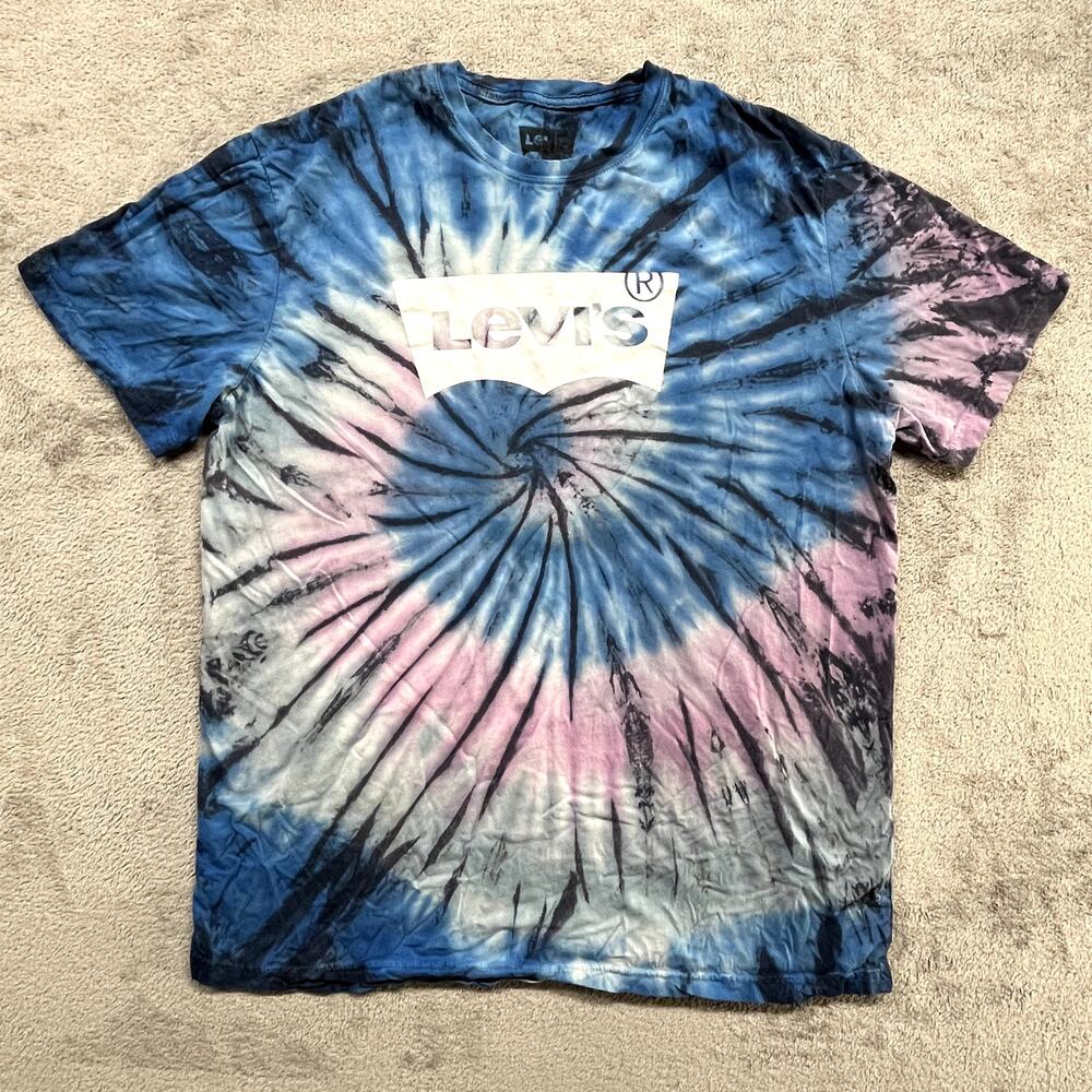 Levi's Tie Dye T Shirt Mens Extra Large Swirl Tornado Blue Pink Short Sleeve